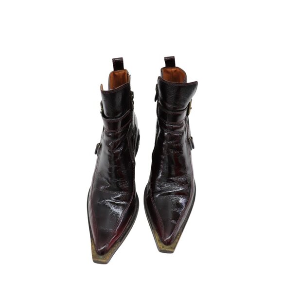 DONALD J. PLINER Italian Boots Western Black Cherry Patent Leather Ankle Boots 6 - Picture 5 of 11
